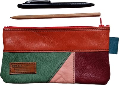 Toetie & Zo - Handgemaakte Etui - Leer - Oranje - Groen - Rood - Patchwork - Telefoontas - Makeuptas - Pennenetui - Medicijnhoesje
