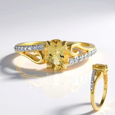 Cavill - Zilveren ring verguld - Gele Braziliaanse beril 0,87 ct en 14 briljante zirkonia's - 925 Sterling zilver elegante damesring
