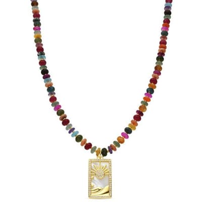 Luxenter Ketting van 925 sterling zilver en veelkleurig agaat met 18-karaats geelgouden afwerking - Laha