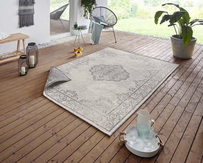 Flycarpets Omkeerbaar Buitenkleed / Vloerkleed - Cebu - Grijs / Creme - Laagpolig Tuintapijt / Buitentapijt / Tuinkleed - 200x290 cm
