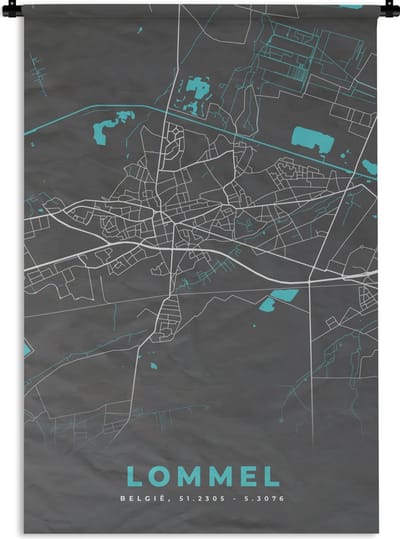 Wandkleed - Wanddoek - België – Lommel – Stadskaart – Kaart – Blauw – Plattegrond - 120x180 cm - Wandtapijt