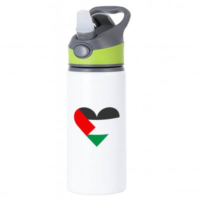 Hacebo® - Palestina vlag hart vorm waterfles met rietje groen - mensen die liefde willen geven aan Palestina - degene die van Palestina houden - supporten - oorlog - verjaardagscadeautje - gift - geschenk - kado - water fles - 650ML