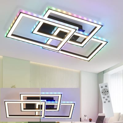 NETTLIFE LED Plafondlamp - Zwart - modern - RGB kleurverandering - 3xRechthoekig ontwerp - dimbaar met afstandsbediening - 45W slaapkamerlamp - voor woonkamer | keuken | hal eetkamer