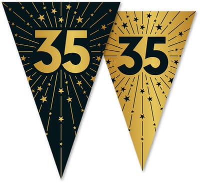 Vlaggenlijn 35 jaar zwart / goud 10 meter 2 zijdig bedrukt - Verjaardag Feestje Vlag Vlaggen Versiering Slinger Feestdecoratie Decoratie
