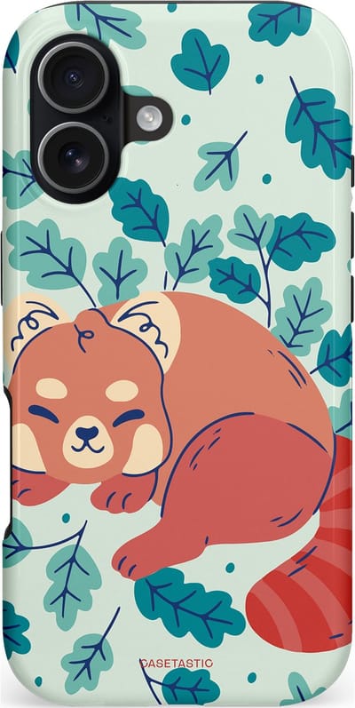 Casetastic hoesje geschikt voor Apple iPhone 17 - MagSafe - Dubbellaagse bescherming - Rode panda avonturen - Fashion Case - Lichtgrijs Petrol Koraal Mintgroen