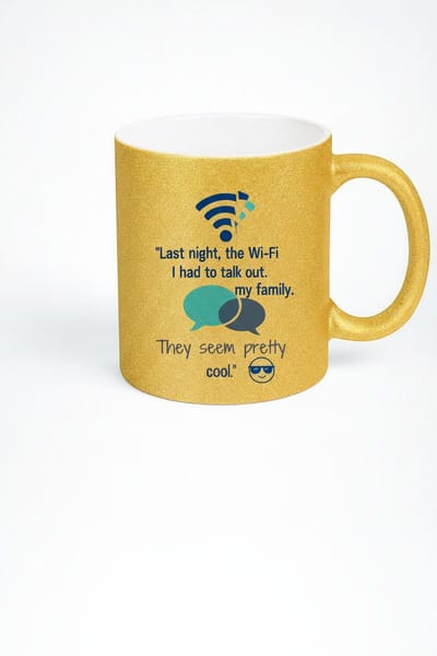 Last Night the WiFi Went Out Mok 330ml – Gouden Keramische Koffiemok met Grappige Internet Quote – Geek Humor Cadeau voor Techliefhebbers