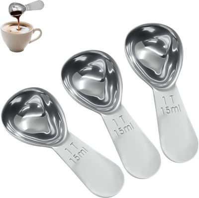 3-stuks Koffielepel - Roestvrijstalen koffielepel - Maatlepel voor koffiebonen - 9,7 x 4,2 x 2 cm - 15 ml - Voor gelijkmatig roeren - Geschikt voor het afmeten van koffiebonen en het roeren van koffie thuis en in cafés - Zilver