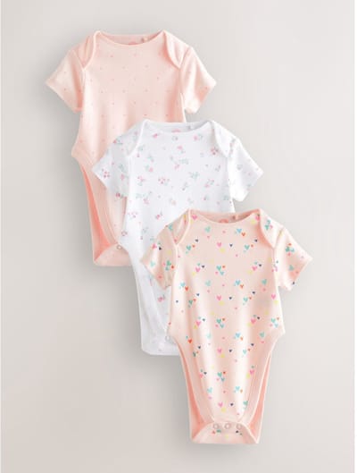 Next - Meisjes - 3 Pack Hip Dysplasia Short Sleeve Baby Bodysuits - Roze