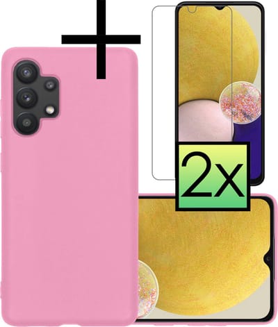 Hoesje - Met 2x Screenprotector - Geschikt voor Samsung Galaxy A13 4G - Sterk & Shockproof - Back Cover - Siliconen Case - Telefoon Hoes - Lichtroze