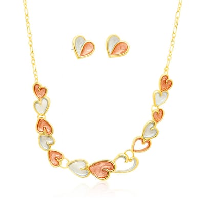 Rood-blauw-gouden hartvormige ketting en oorbellen set – milieuvriendelijke legering, elegant design