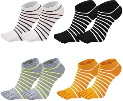 Dailygoods- Damessokken 4 Paar - Gestreept - Katoen - Ademend - Zachte - Geschikt voor dagelijks gebruik en sport - Teensokken