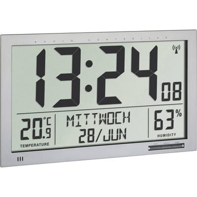 TFA Dostmann 60.4517.54 Wandklok Zendergestuurd 36.8 cm x 23 cm x 2.9 cm Zilver Groot display