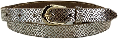 Feestelijke Dames Riem | Smalle Leren Riem | Kleur: Bruin-Zilver | 2cm breed | Riemmaat: 85cm (totale lengte: 100cm) | 100% echt leer | Nikkelvrije gouden gesp
