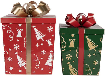 Clayre & Eef Kerstdecoratie Beeld Cadeau 26x26x33 / 21x21x27 cm Rood Metaal