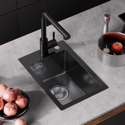 Cecipa MAX Spoelbak Keuken 30x45 cm - Gootsteen Mat Zwart - Enkele Wasbak RVS - Inclusief Sifon & Afvoerzeefje - Opbouw & Vlakbouw