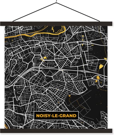 Posterhanger incl. Poster 60x60 cm - Schoolplaat - Kaart – Stadskaart – Noisy-le-Grand - Plattegrond – Frankrijk - Textielposter - Zwarte latten - Stadskaart