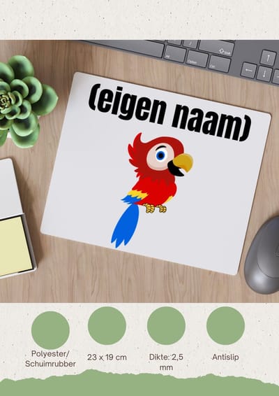 Akyol - kleine papegaai met eigen naam Muismat - Papegaai - papegaai liefhebbers - iemand die houdt van papegaaien - verjaardag - cadeau - kado - 23 bij 19 cm