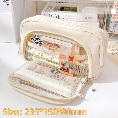 Fournitures Premium Haute Qualité Grande Capacité Trousse à Crayons Esthétique Étui Scolaire Porte-Papeterie Coréen Trousse à Crayons pour Enfants Garçon Fille Élèves Schoo beige