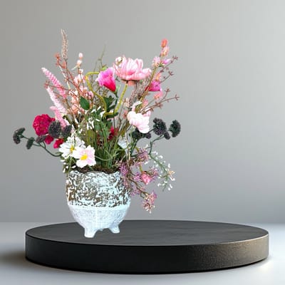 Seta Fiori - Kunstbloemen boeket - weiland boeket - 60cm - roze - compleet in PTMD pot - Veldbloemen