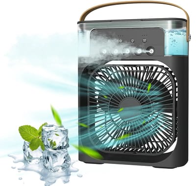Ventilator met luchtbevochtiging - Draagbare Airconditioner - Verneveling Functie - Mini Koelspray - Luchtbevochtiger - Timer functie - LED verlichting - 7 kleuren - Energie besparing - Bureau - Kantoor - Thuis - Verkoeling Effect