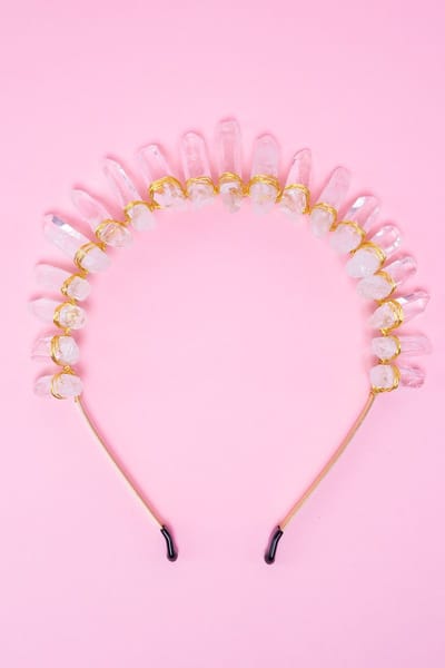 KIMU® Haarband Bergkristal Goud - Helder Kristal Diadeem Fantasy Elfje - Boho Hippie Tovenares Heks Gothic - LARP Cosplay Hippy Gouden Edelsteen - Dames Meisjes Festival