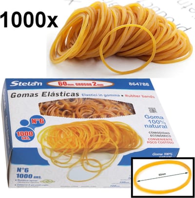 Decopatent - 1.000 Stuks Elastieken Ø60mm x2mm - Post Elastiekjes rubber - Rubber Bands - Duurzaam materiaal - Elastiek 2 mm x 60 mm - In Doos