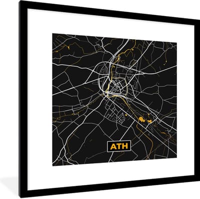 Fotolijst incl. Poster - Ath - Plattegrond - Goud - Kaart - Stadskaart - 40x40 cm - Posterlijst