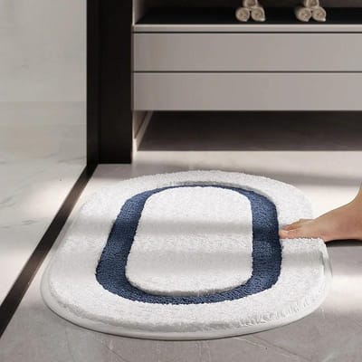 Luxe Gevlokte Badmat - Rechthoekig/Ovaal Antislip Badkamerkleed, Dik Supervezel Absorberend Tapijt voor Moderne Huisdecoratie 44x76cm white