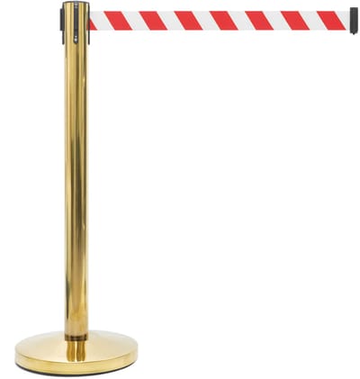 GJ Floors - Afzetpaal met trekband | Messing - Rood-Wit - Hoogte: 92 cm - Lengte: 200 cm - Steel diameter: 5,1 cm