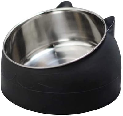 Dailygoody - 400 ml roestvrijstalen voerbak - multifunctionele voerbak - 15° gekanteld - zwart - dierenvoer en watertoevoer - geschikt voor katten - r