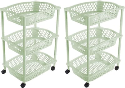 Hega Hogar Opberg trolley - 2x stuks - met 3 manden - 62 cm - kunststof - mintgroen - roltafel - etagewagentje