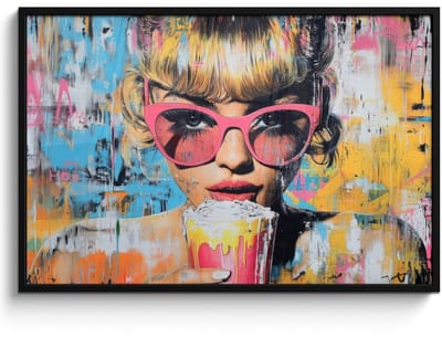 Poster in lijst - Fotolijst 120x80 cm - Posters - Zonnebril - Vrouw - Kleurrijk - Verfspetters - Posterlijst zwart - Decoratie - Wanddecoratie woonkamer - Muurdecoratie slaapkamer