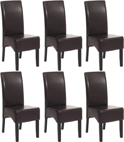 Set van 6 eetkamerstoelen Keukenstoel Littau ~ leer, bruin, donkere poten