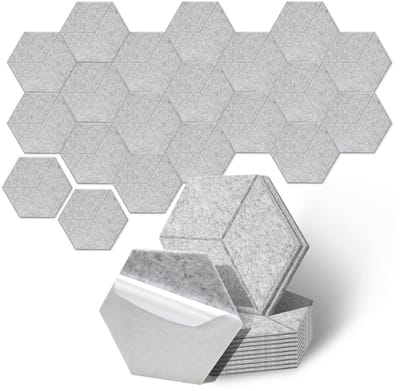 18 stuks Akoestische panelen Hexagon Zelfklevend Geluidsisolatie Vilt Wandpaneel lichtgrijs