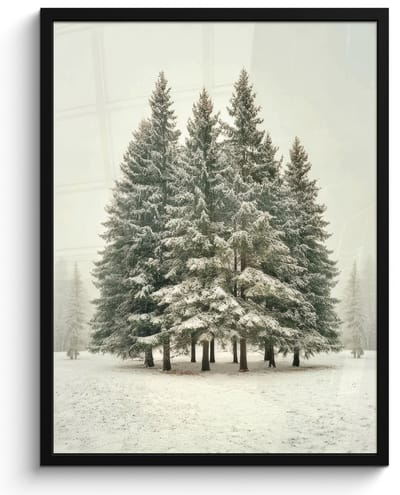 Poster in lijst - Fotolijst 60x80 cm - Posters - Bomen - Sneeuw - Wit - Posterlijst zwart - Decoratie - Wanddecoratie woonkamer - Muurdecoratie slaapkamer
