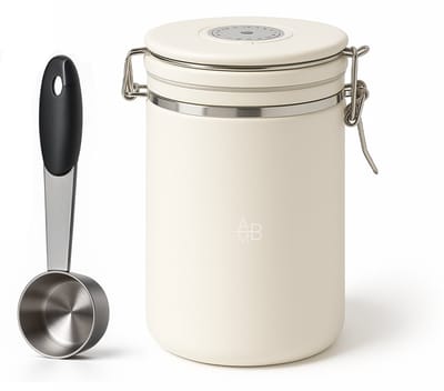 Adore Maison Barista Koffie Voorraadpot 1.2L – Luchtdichte Opslag voor Koffiebonen & Thee – Met Maatlepel – Crème/Wi