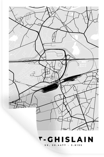 Muurstickers - Sticker Folie - Stadskaart – Zwart Wit - Kaart – Saint Ghislain – België – Plattegrond - 20x30 cm - Plakfolie - Muurstickers Kinderkamer - Zelfklevend Behang - Zelfklevend behangpapier - Stickerfolie