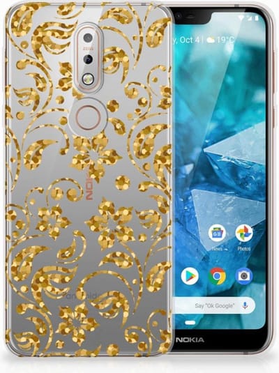Nokia 7.1 TPU Case Gouden Bloemen