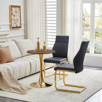 MODENUIT Tafel- en Stoelenset - Ronde Tafel 60 cm - 2 Stoelen - Voor Eetkamer en Woonkamer - MDF - Zwart Goud