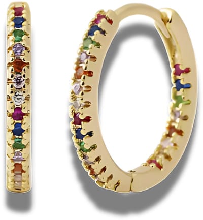Oorbellen - oorringen - staal - goudkleurig - multicolor zirkonia