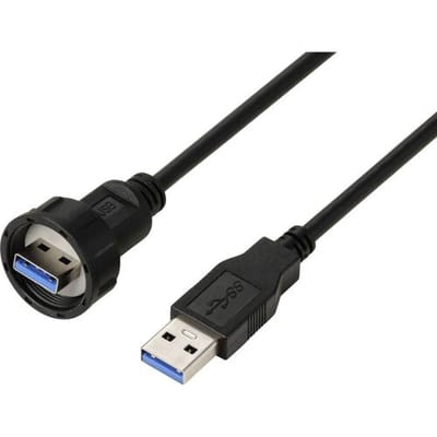 TRU COMPONENTS TC-E13T-MU3-MWA/NWA-0.5PV-S TC-13543560 USB 3.0-stekker naar stekker, IP67 (schroefdraad), kabel 0,5 m Waterdichte kunststof kabel 1