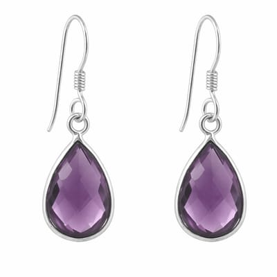 Zilveren dames oorbellen - oorhangers teardrop - half-edelsteen - druppel hanger - paarse Amethyst - 925 sterling silver