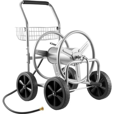 Slanghaspelwagen, Houdt tot 300 ft 5/8'' slang vast, Mobiele Tuinslangkarren met 4 Wielen, Robuust Poedergecoat Stalen Buitenplanten