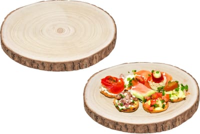 2x 5five voedsel/hapjes serveer plank- boomschijf - met schors - dia 28 cm - rond - plateau