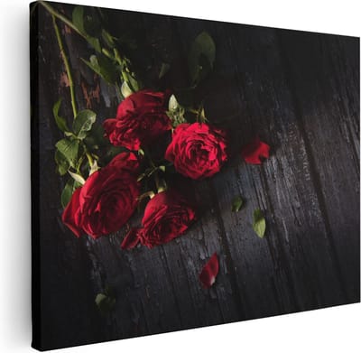 Artaza Canvas Schilderij Stilleven Met Bloemen - 40x30 cm - Klein - Muurdecoratie Rozen - Wanddecoratie Woonkamer - Kamer Accessoires