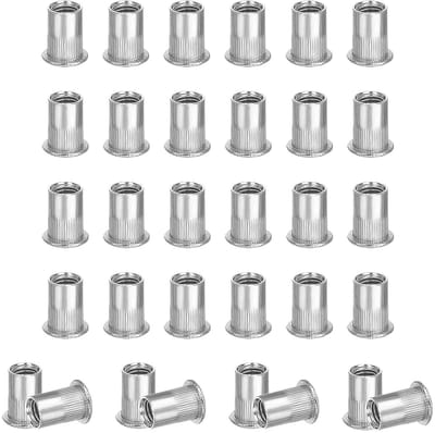 Rivet Nuts Set van 50 Stuks in Roestvrij Staal voor Bevestiging, Meubels en Creatieve Projecten - Plat Hoofd en Draad Invoeren