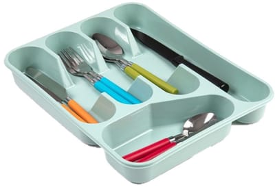Plasticforte bestekbak - bestekhouders - 2x stuks - 5 vaks - groen - 27 x 34 x 5 cm - keuken opberg accessoires - ladeverdelers