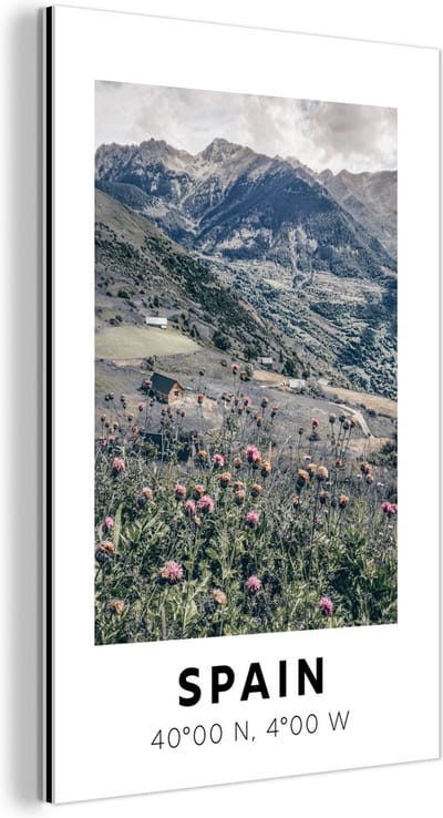 Wanddecoratie Metaal - Aluminium Schilderij Industrieel - Spanje - Bloemen - Bergen - 120x180 cm - Dibond - Foto op aluminium - Industriële muurdecoratie - Voor de woonkamer/slaapkamer