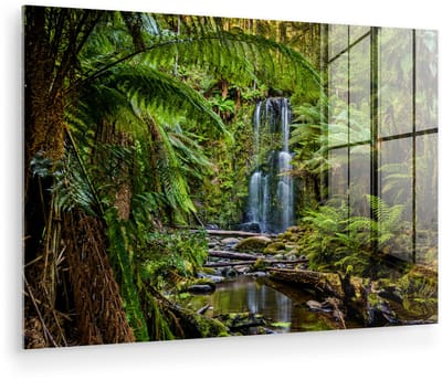 ® Glasschilderij 180x120 cm - Schilderij acrylglas - Watervallen diep in de regenwouden van Victoria - Foto op glas - Muurdecoratie woonkamer - Wanddecoratie slaapkamer - Schilderijen
