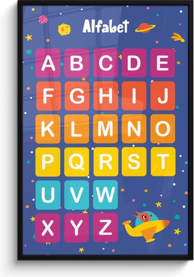 Poster in lijst - Fotolijst 80x120 cm - Posters - Alfabet - Educatief - Letters leren voor kinderen - Ruimte - Posterlijst zwart - Kamer decoratie - Wanddecoratie kinderkamer - Muurdecoratie babykamer